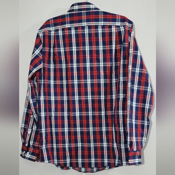 Tommy Hilfiger size 16 (34-35) white red navy plaid long sleeve dress shirt - Picture 4 of 7